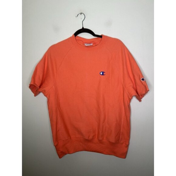 Champion Short Sleeve Crewneck Sweatshirt Mens Reverse Weave Orange Size Small - Picture 2 of 10